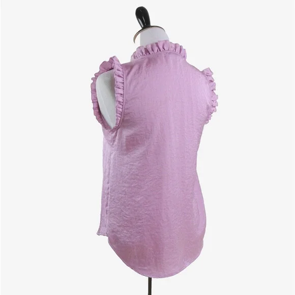 Ann Taylor Size XS Ruffle Front Shell Blouse Sleeveless V Neck Pink - Picture 4 of 10